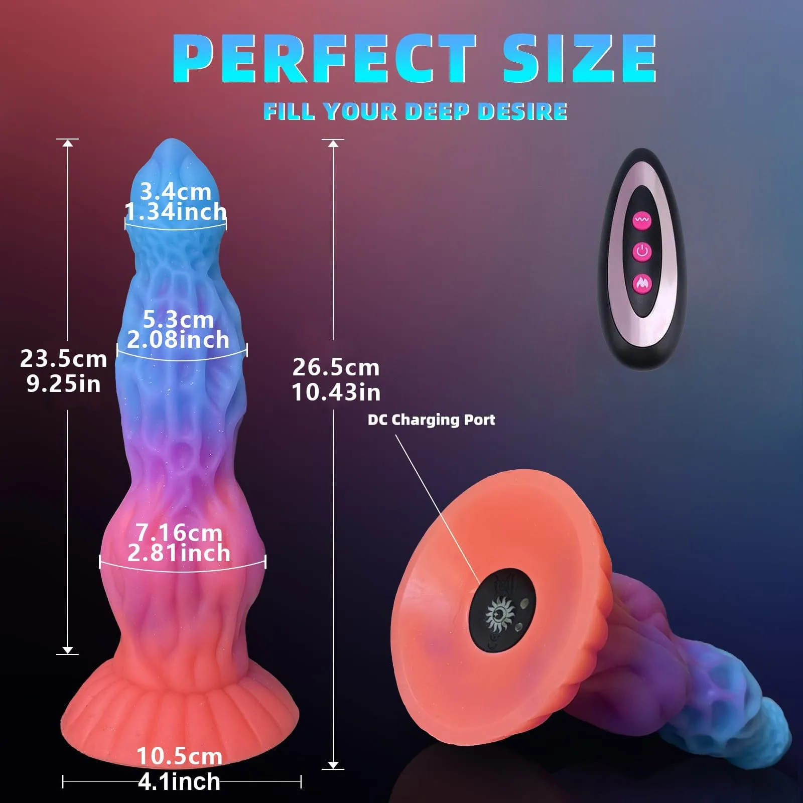 10.6In Luminous Dragon Monster Dildo Vibrator Remote Control With 10 Thrusting & Vibration