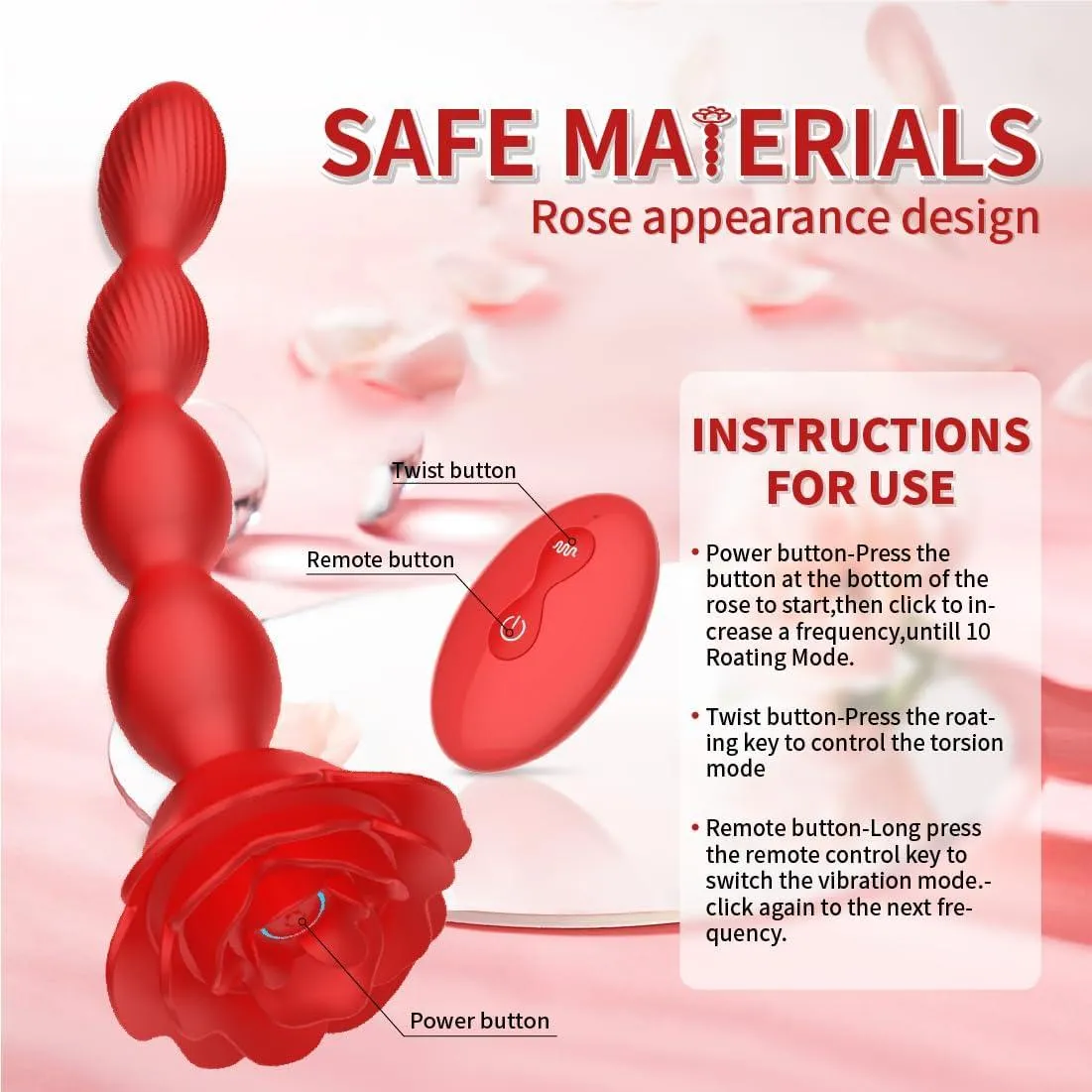 Anal Beads 10 Rotate Twist and Vibrating Modes Prostate Massager Graded Silicone Design Anal Vibrators Rose Toy