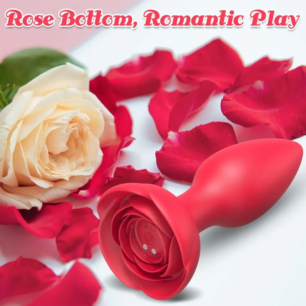 Anal Vibrators Vibrating Rose Butt Plug with 10 Modes Rose Base Silicone Rose Adult Toys