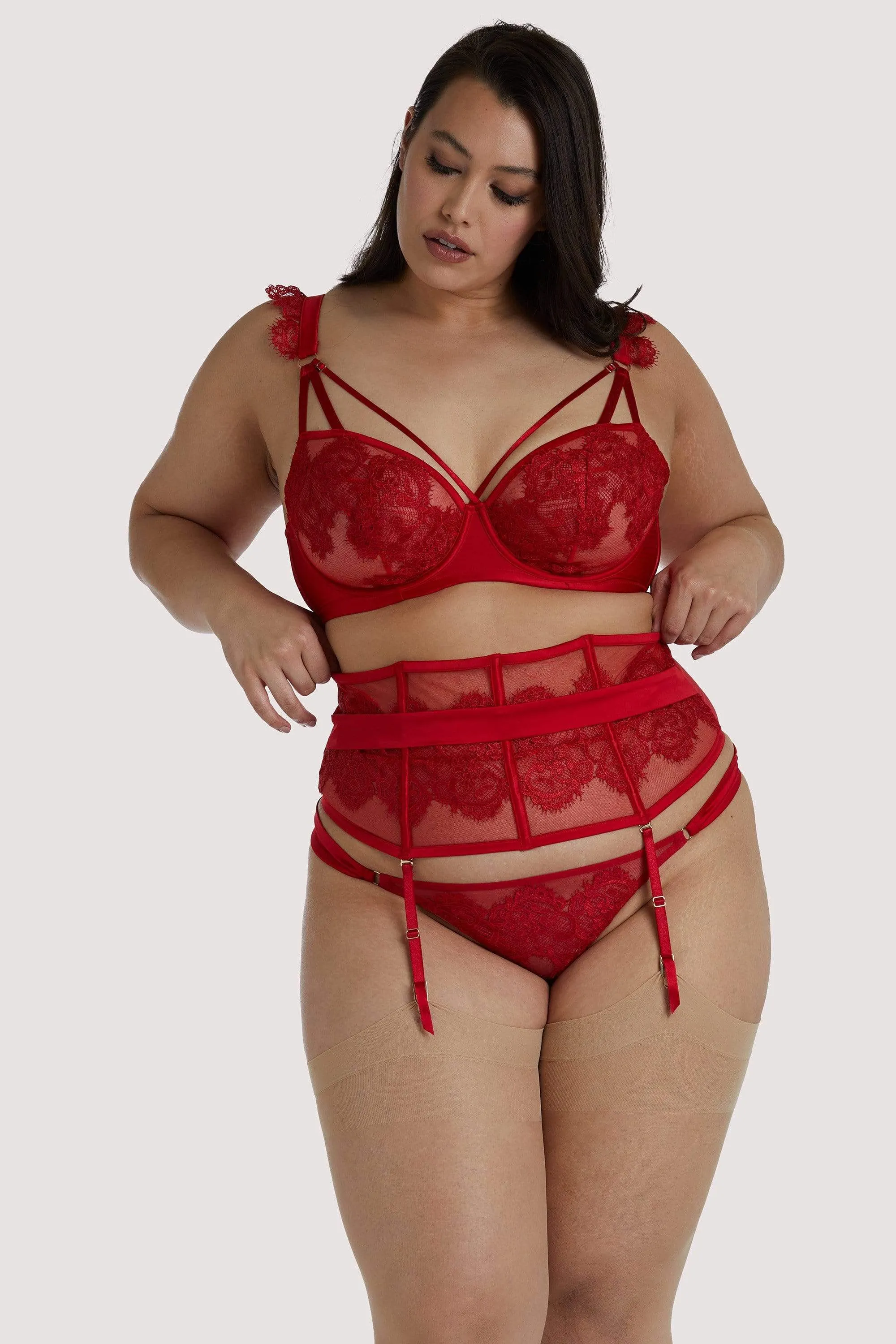 Anneliese Red Satin Net and Lace Bra