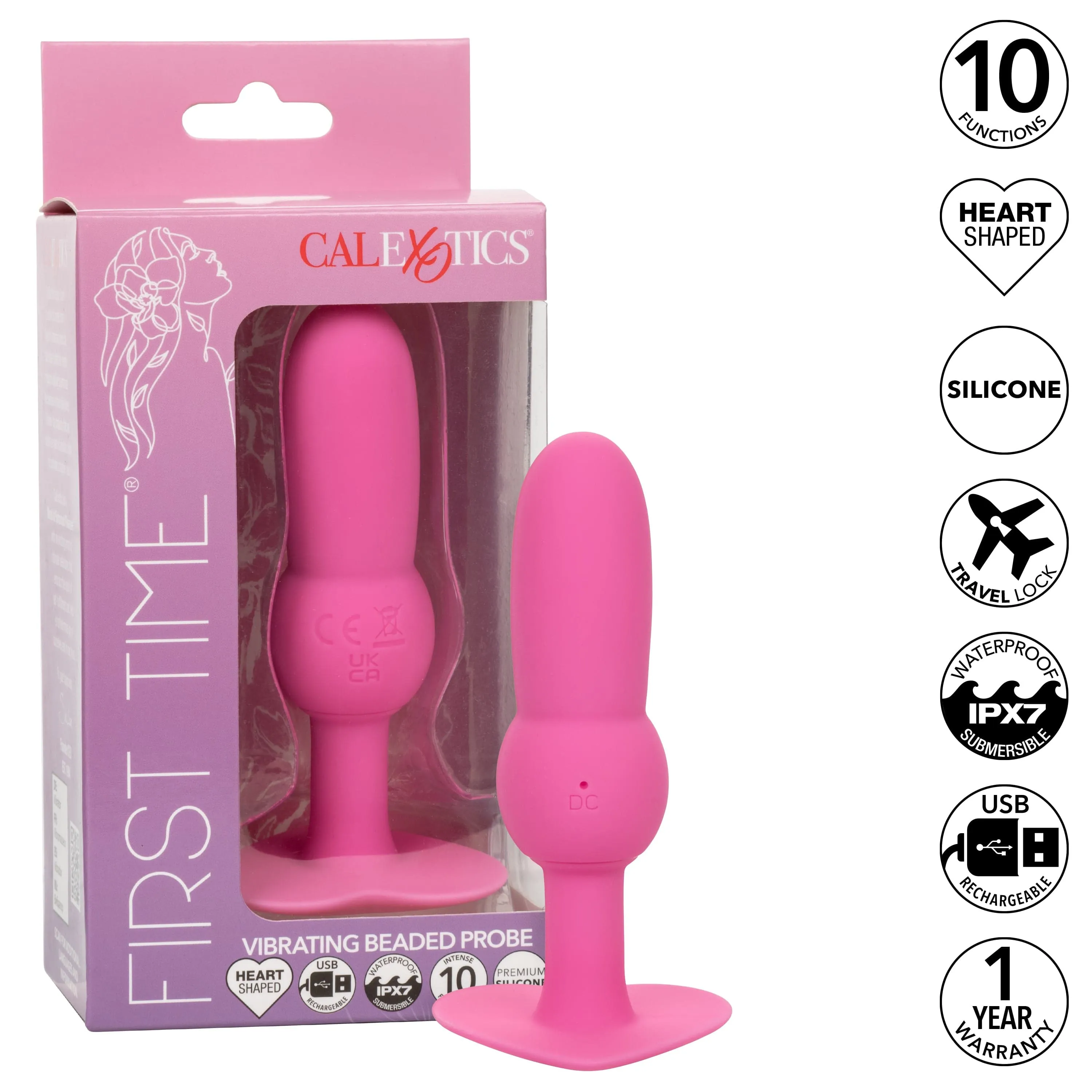 California Exotics - First Time Vibrating Beaded Probe Anal Plug (Pink)