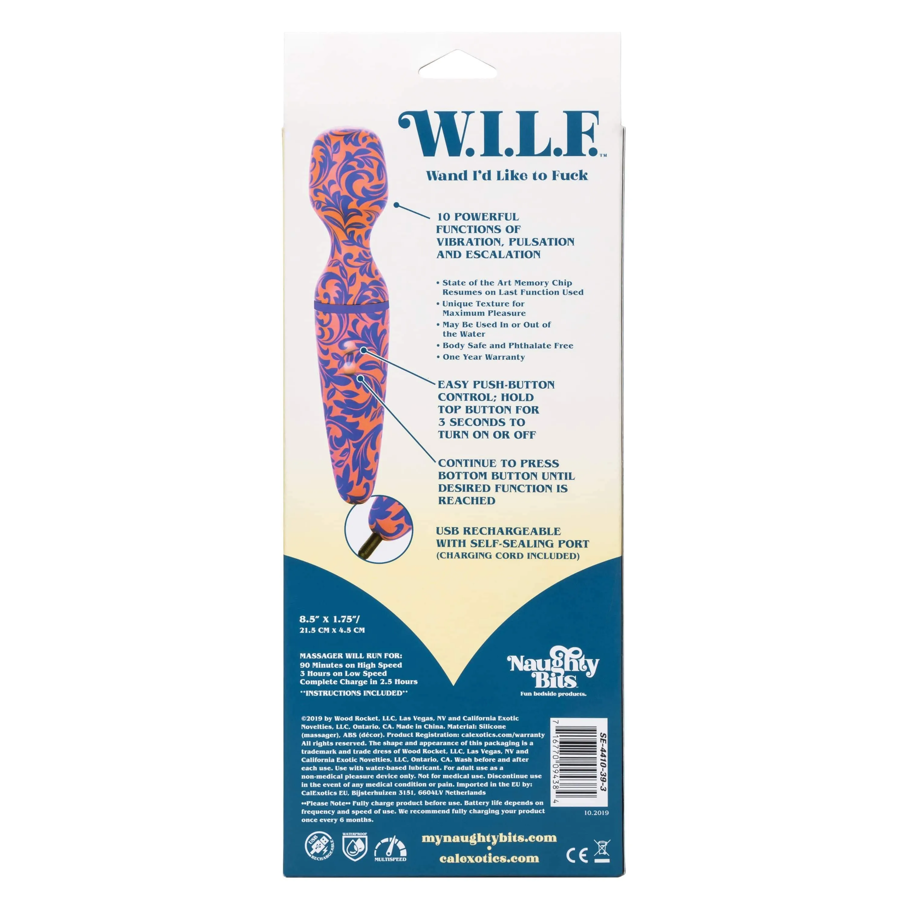 California Exotics - Naughty Bits W I L F Wand Id Like to F*ck Wand Massager (Pink)