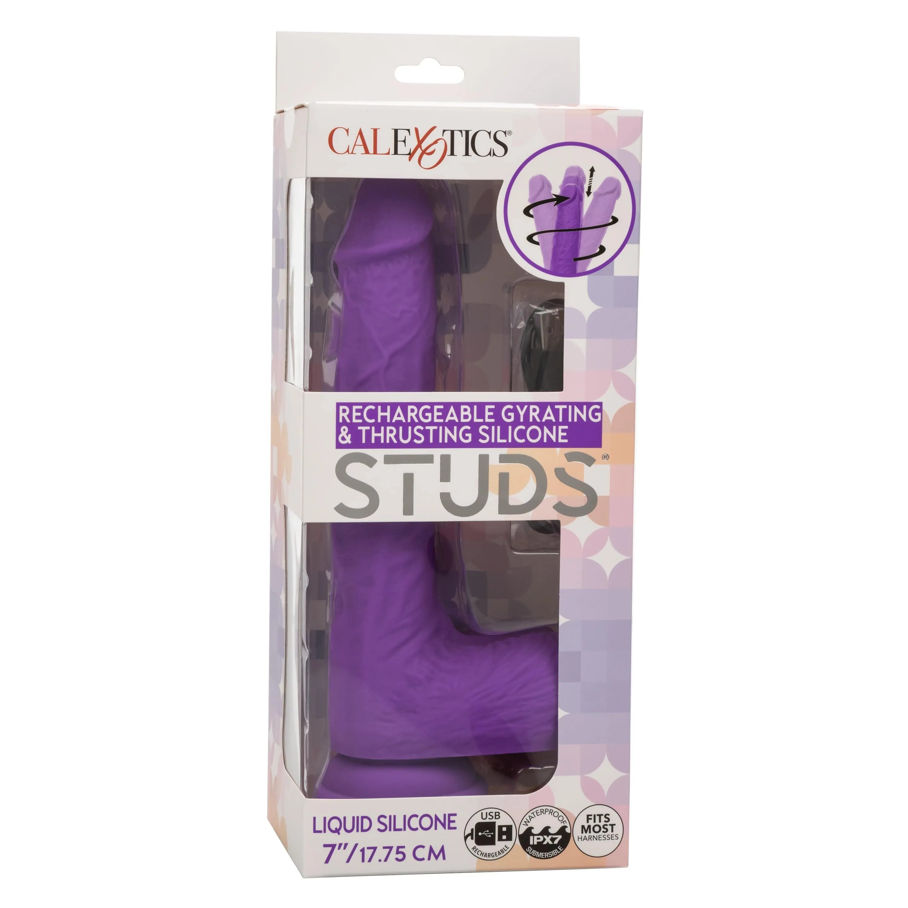 California Exotics - Rechargeable Gyrating and Thrusting Silicone Studs Realistic Dildo with Balls 9.5" (Purple)