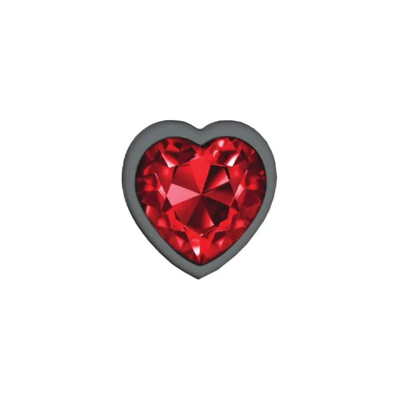 Cheeky Charms - Gunmetal Metal Butt Plug - Heart - Dark Red - Small