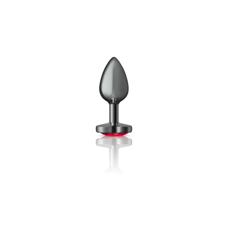 Cheeky Charms - Gunmetal Metal Butt Plug - Heart - Dark Red - Small