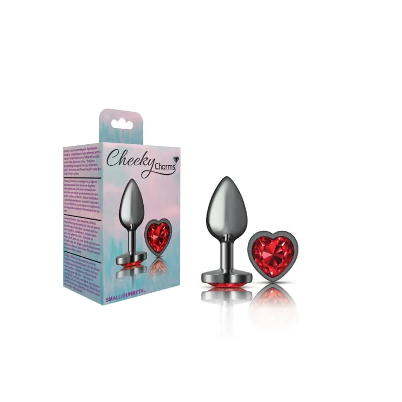 Cheeky Charms - Gunmetal Metal Butt Plug - Heart - Dark Red - Small