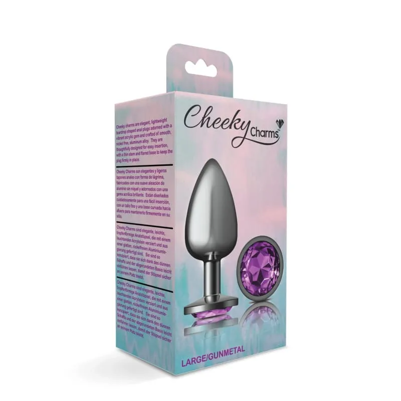 Cheeky Charms - Gunmetal Metal Butt Plug - Round - Deep Purple - Large