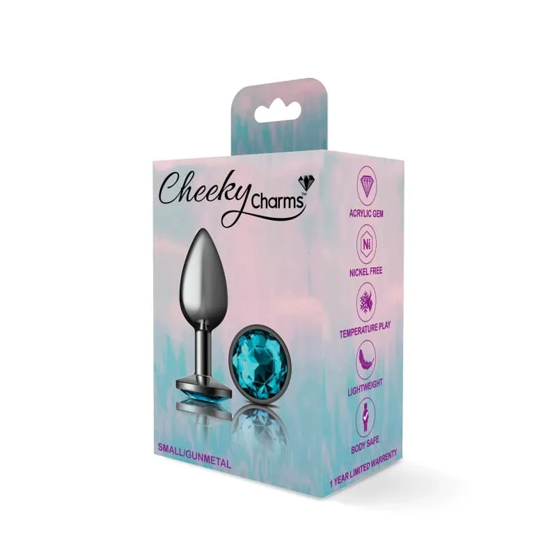 Cheeky Charms - Gunmetal Metal Butt Plug - Round - Teal - Small