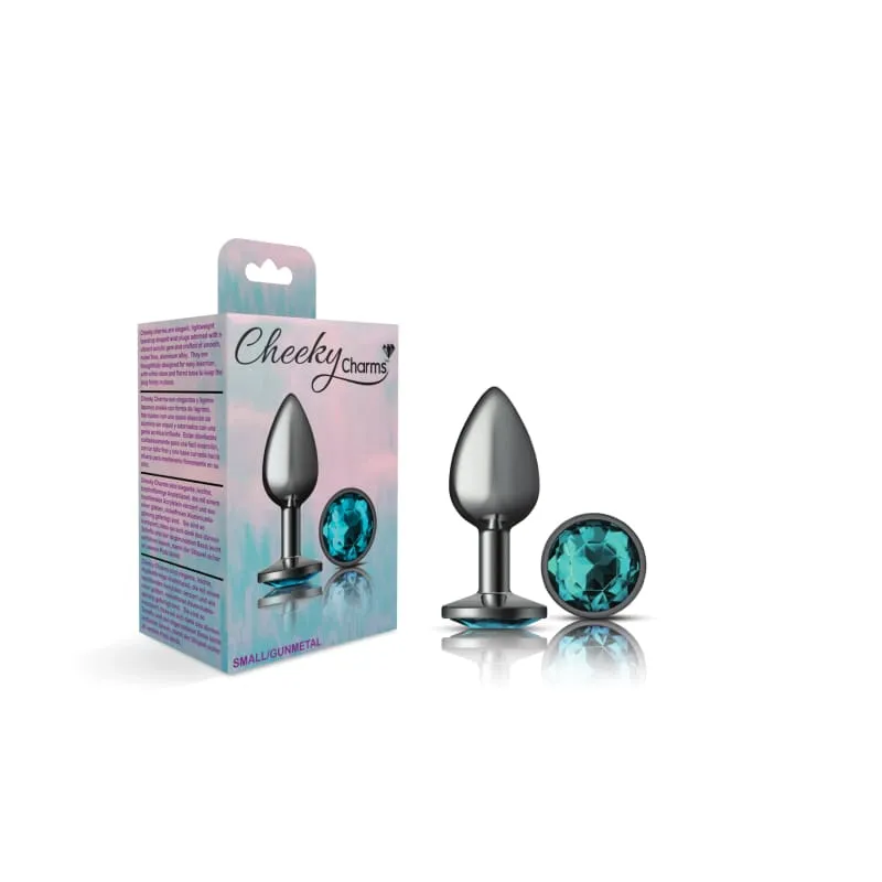 Cheeky Charms - Gunmetal Metal Butt Plug - Round - Teal - Small