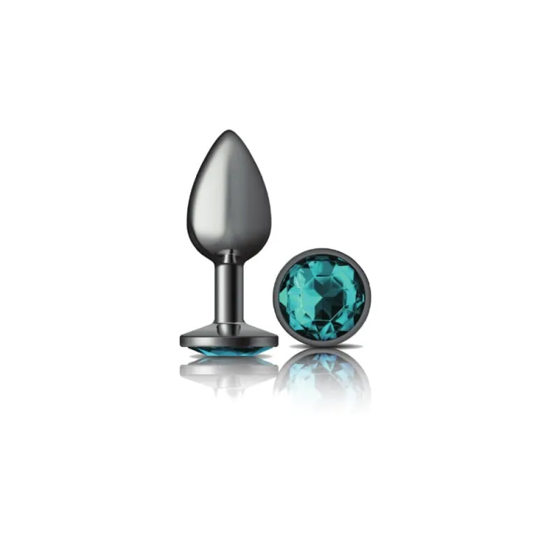Cheeky Charms - Gunmetal Metal Butt Plug - Round - Teal - Small