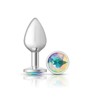 Cheeky Charms - Silver Metal Butt Plug - Round - Clear - Medium