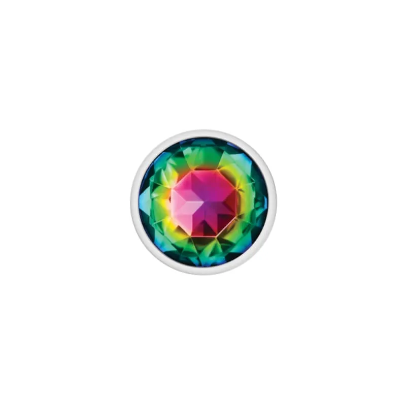 Cheeky Charms - Silver Metal Butt Plug - Round - Rainbow - Small