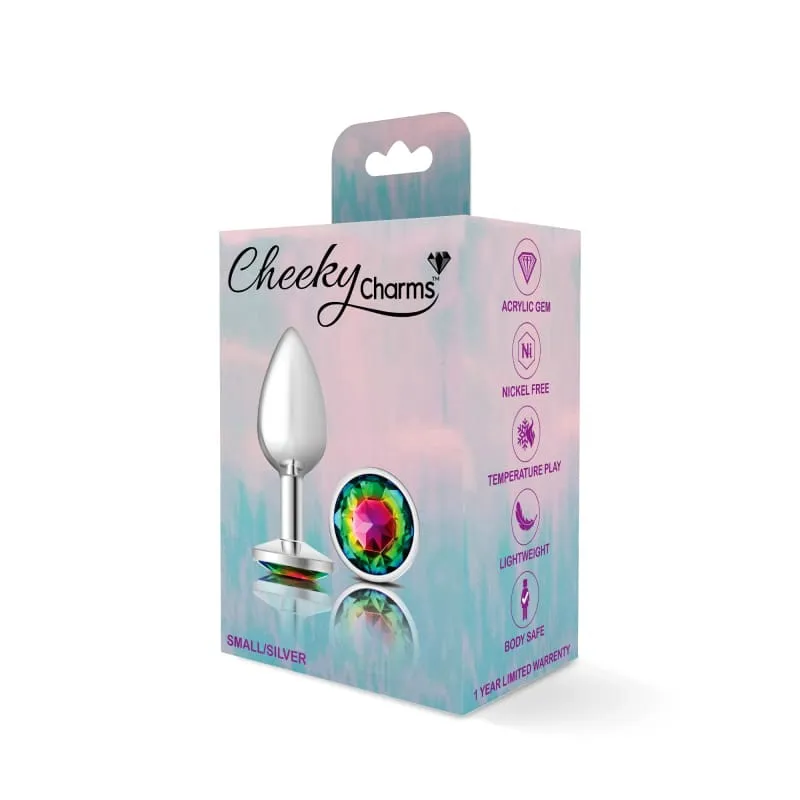 Cheeky Charms - Silver Metal Butt Plug - Round - Rainbow - Small