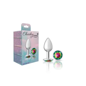 Cheeky Charms - Silver Metal Butt Plug - Round - Rainbow - Small