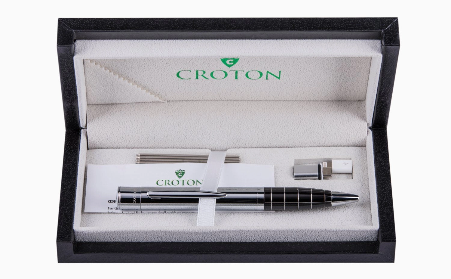 Croton Charger Power Bank 1,100MAH Ballpoint Silver Gray Pen