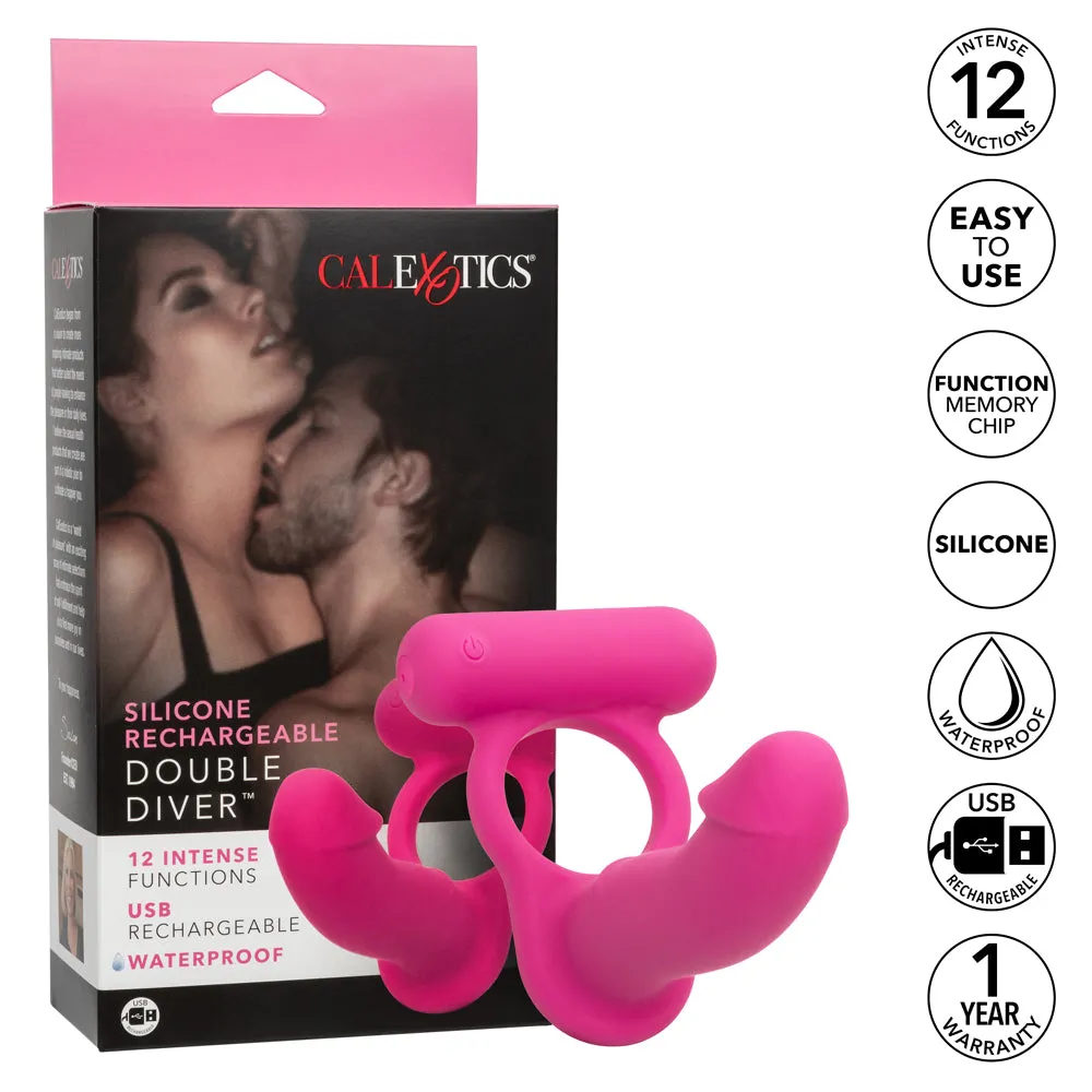 Double Diver Rechargeable Vibrating Silicone DP Cock Ring