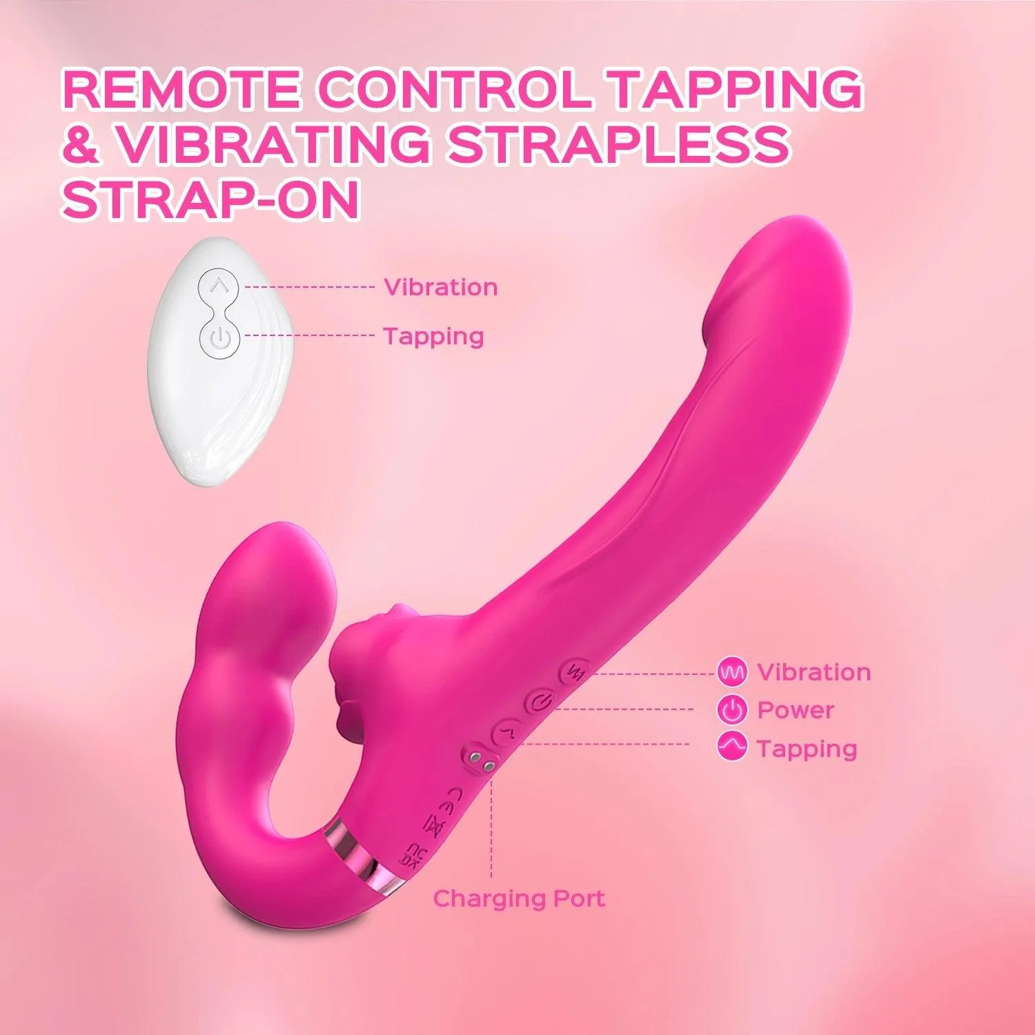 Double-Ended Strap-On Dildo Clit Tapping & Vibrating Strapless Vibrator for Lesbian Couple