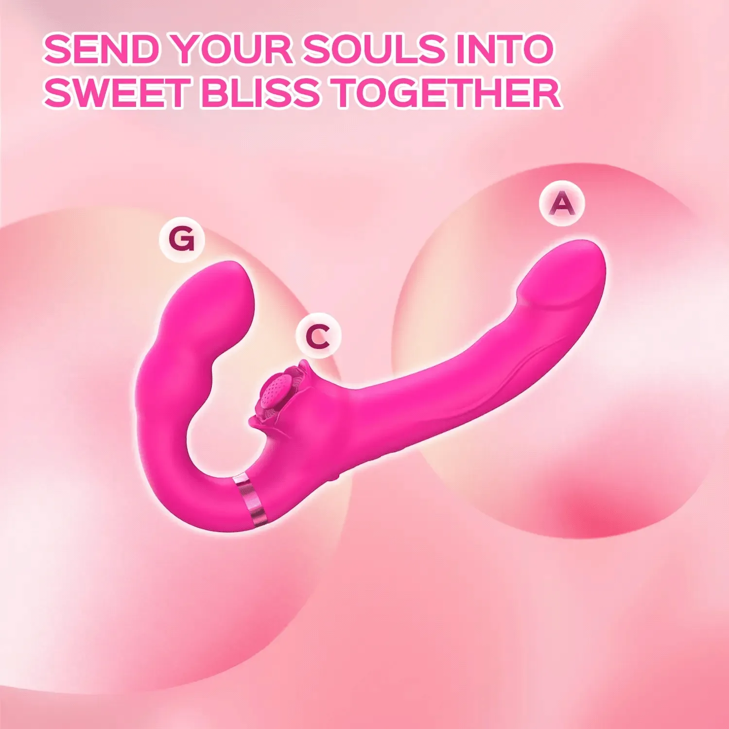 Double-Ended Strap-On Dildo Clit Tapping & Vibrating Strapless Vibrator for Lesbian Couple