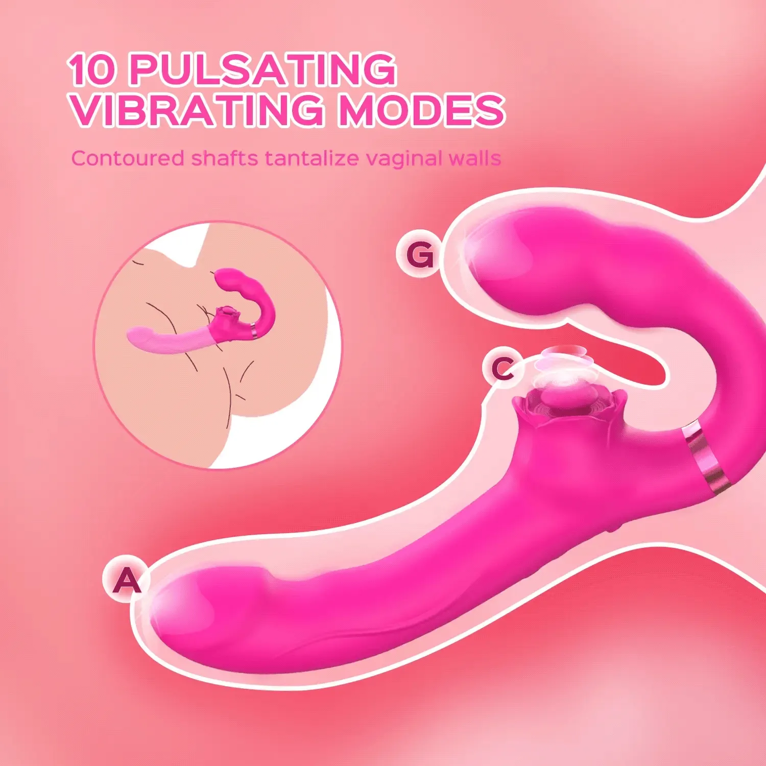 Double-Ended Strap-On Dildo Clit Tapping & Vibrating Strapless Vibrator for Lesbian Couple