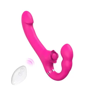Double-Ended Strap-On Dildo Clit Tapping & Vibrating Strapless Vibrator for Lesbian Couple