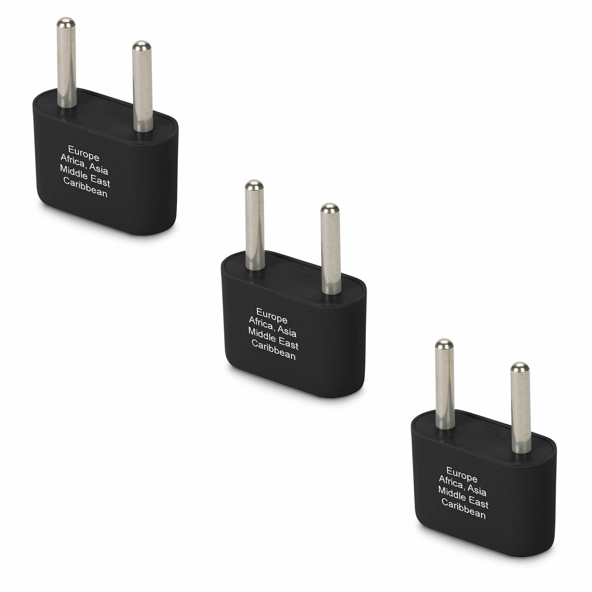 Europe & Asia Ungrounded Adapter Plug - 3 pack