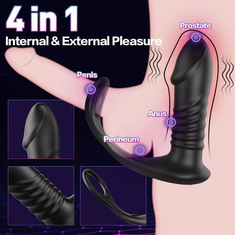 Fighter Moore - 10 Thrilling Vibration 3 Thrusting Silicone Remote Control Cock Ring Anal Vibrator