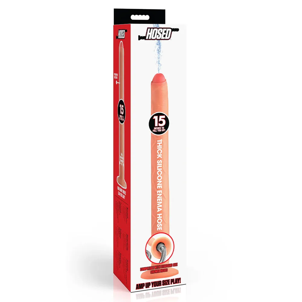 Hosed 15" Thick Silicone Enema Shower Dildo