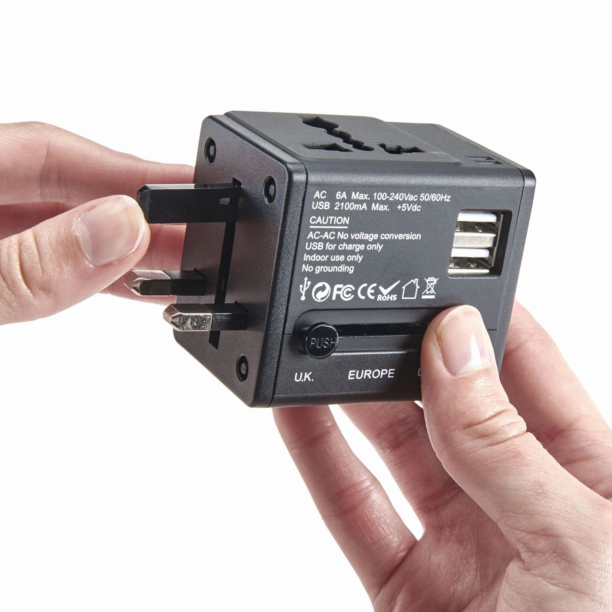 International Adapter Cube with Dual USB Chargers