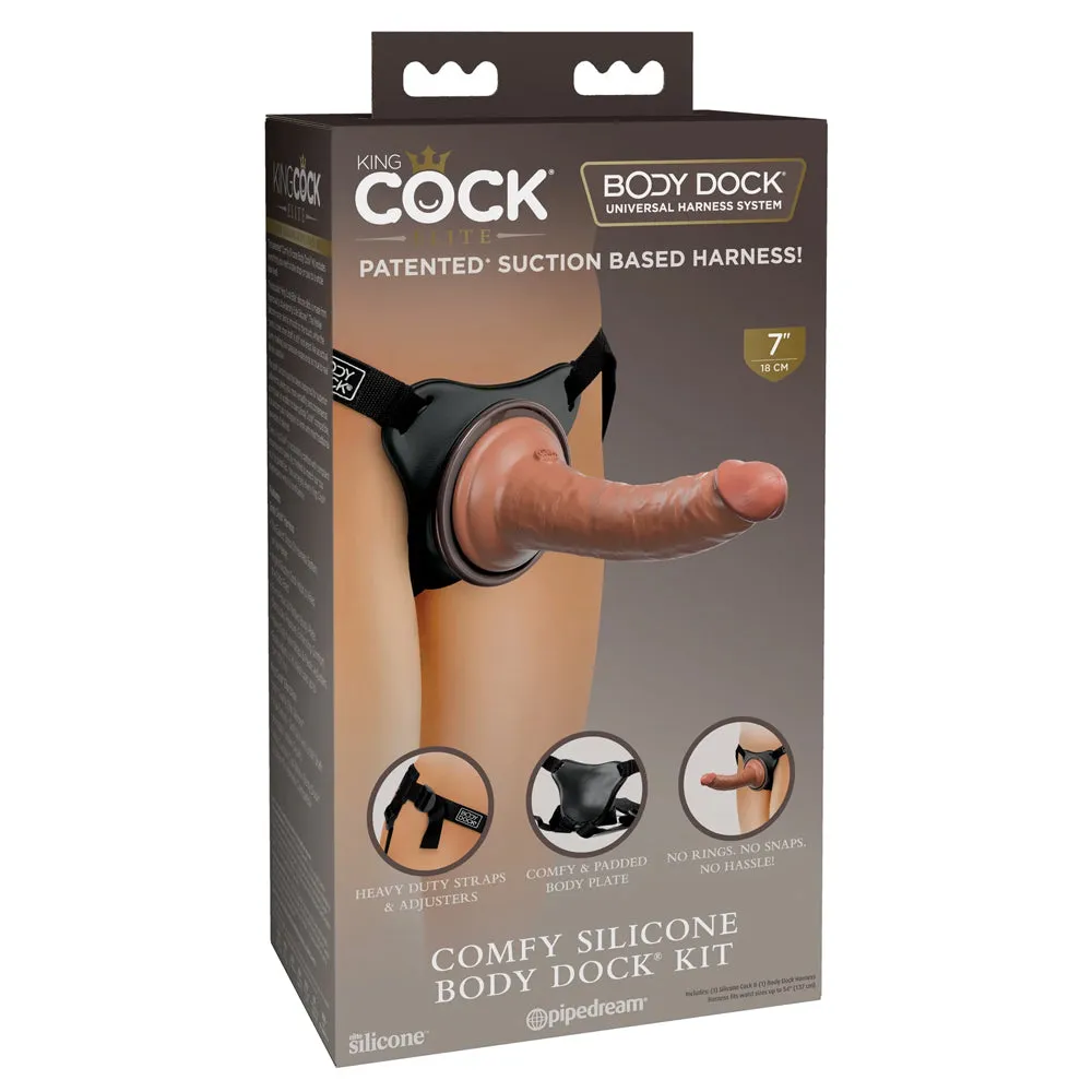 King Cock Elite Comfy Silicone Body Dock Harness & 7" Dildo Kit