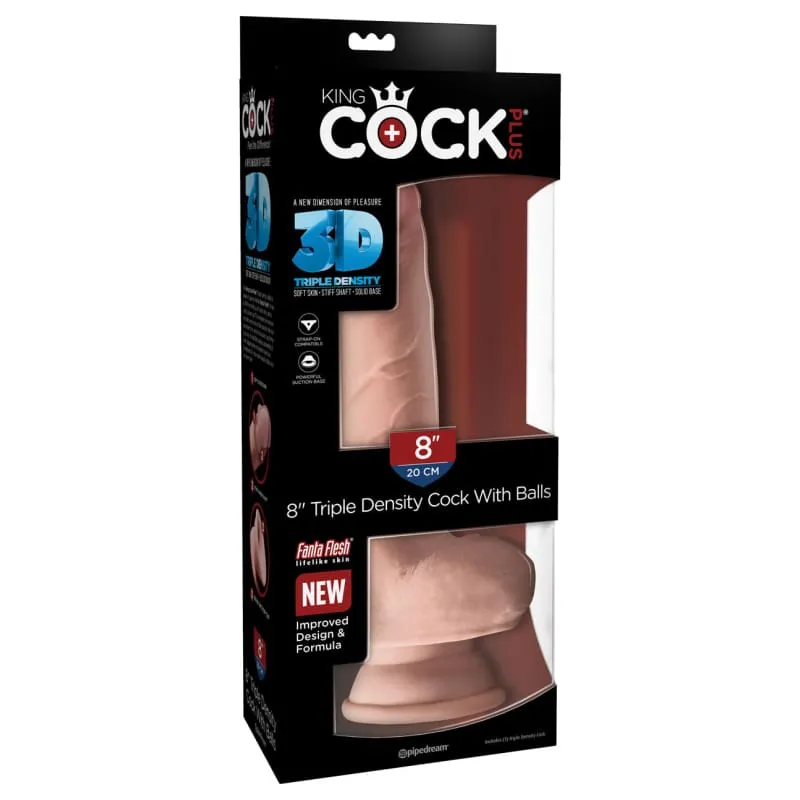 King Cock Plus Triple Density 8" Cock With Balls - Flesh