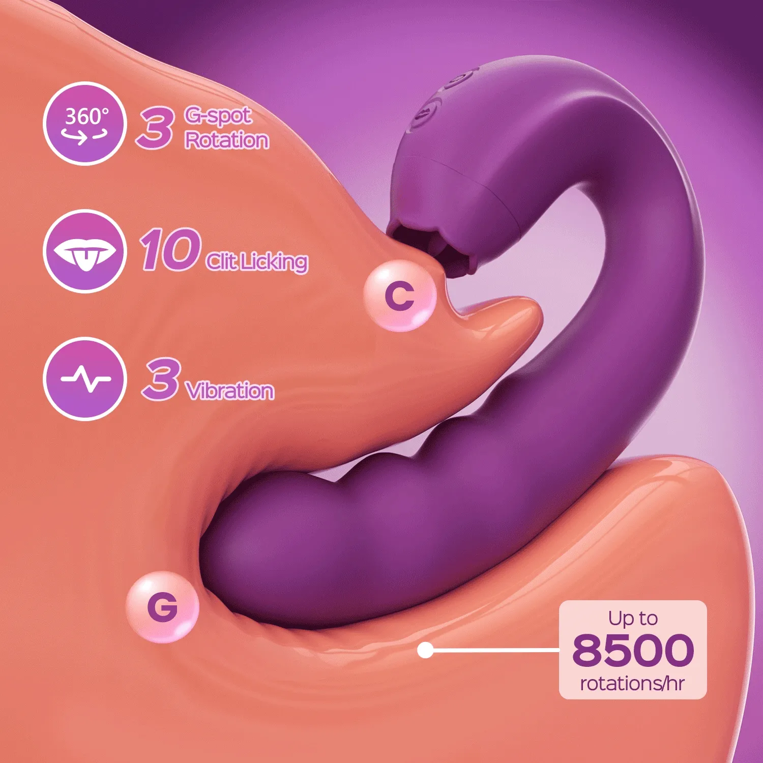Lilian - G Spot Vibrator with Rotating Head & Vibrating Tongue Sex Toy for Woman