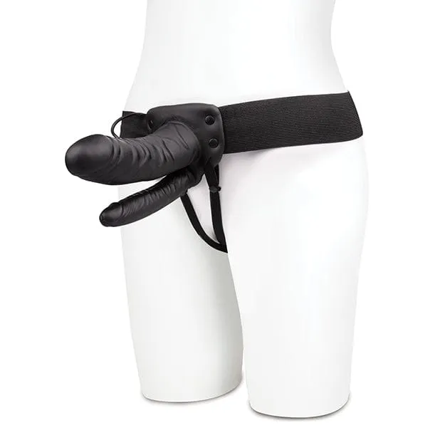 Lux Fetish - Unisex Vibrating Hollow Double Penetration Strap On Dildo (Black)