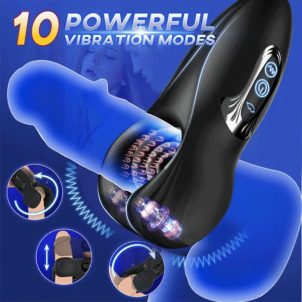 Male Masturbator Penis Training Vibrator with 10 Dual Headed Bite & Vibration