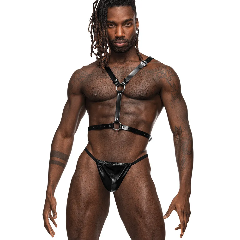 Male Power Sagittarius Faux Leather Chest Harness With Wings