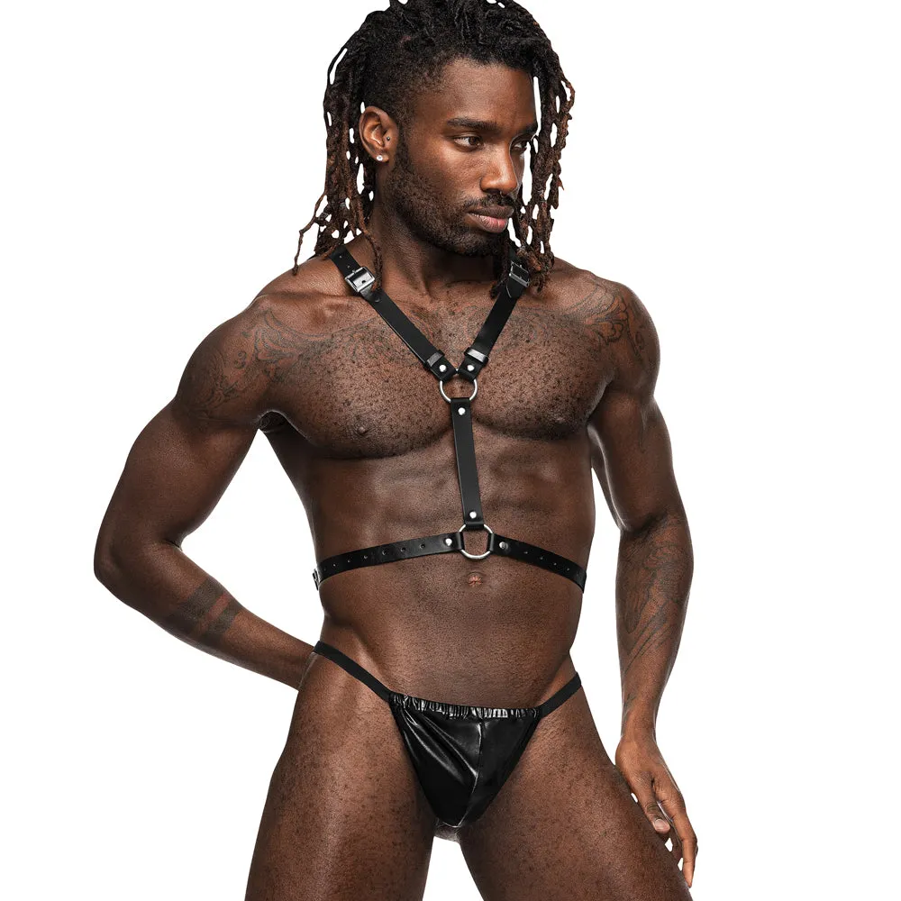 Male Power Sagittarius Faux Leather Chest Harness With Wings
