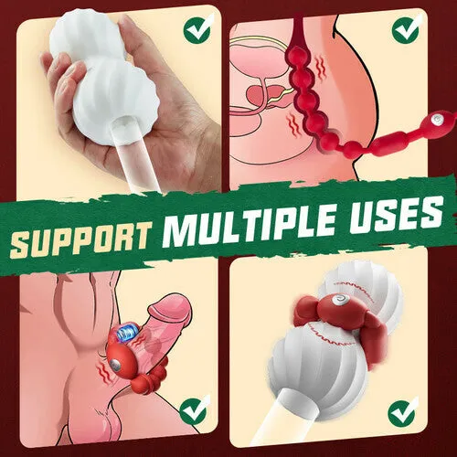Male Xmas Gift Heating Masturbator with Vibrating Anal Beads 2 IN 1 Masturbation Cup