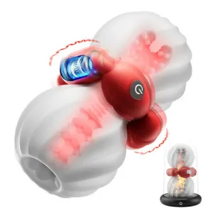 Male Xmas Gift Heating Masturbator with Vibrating Anal Beads 2 IN 1 Masturbation Cup