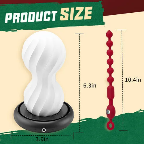 Male Xmas Gift Heating Masturbator with Vibrating Anal Beads 2 IN 1 Masturbation Cup