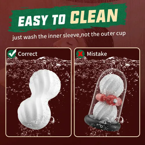 Male Xmas Gift Heating Masturbator with Vibrating Anal Beads 2 IN 1 Masturbation Cup