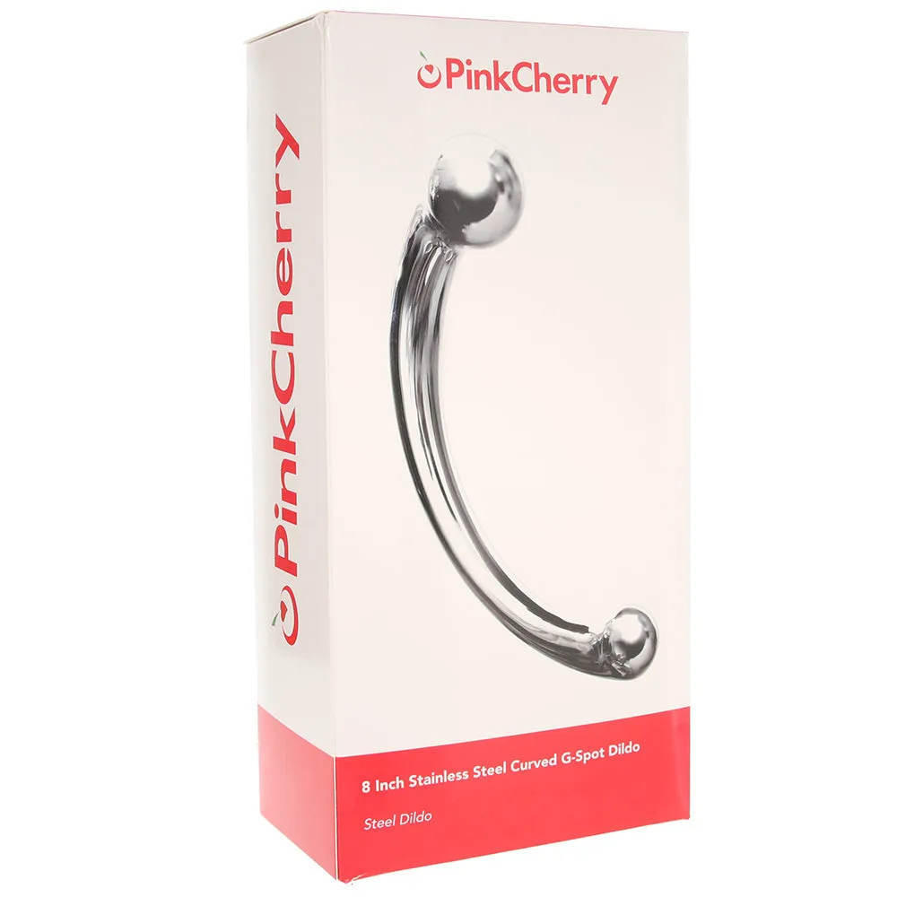PinkCherry 8 Inch Stainless Steel Curved G-Spot Dildo