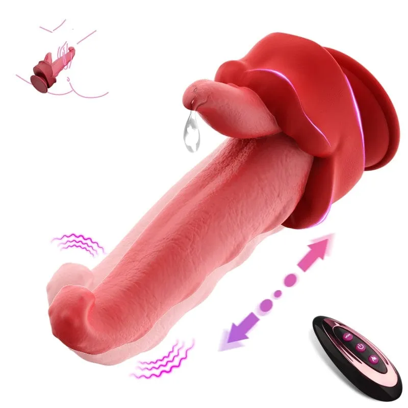 Realistic Tongue Thrusting Heating Fantasy Dildo With Suction Cup