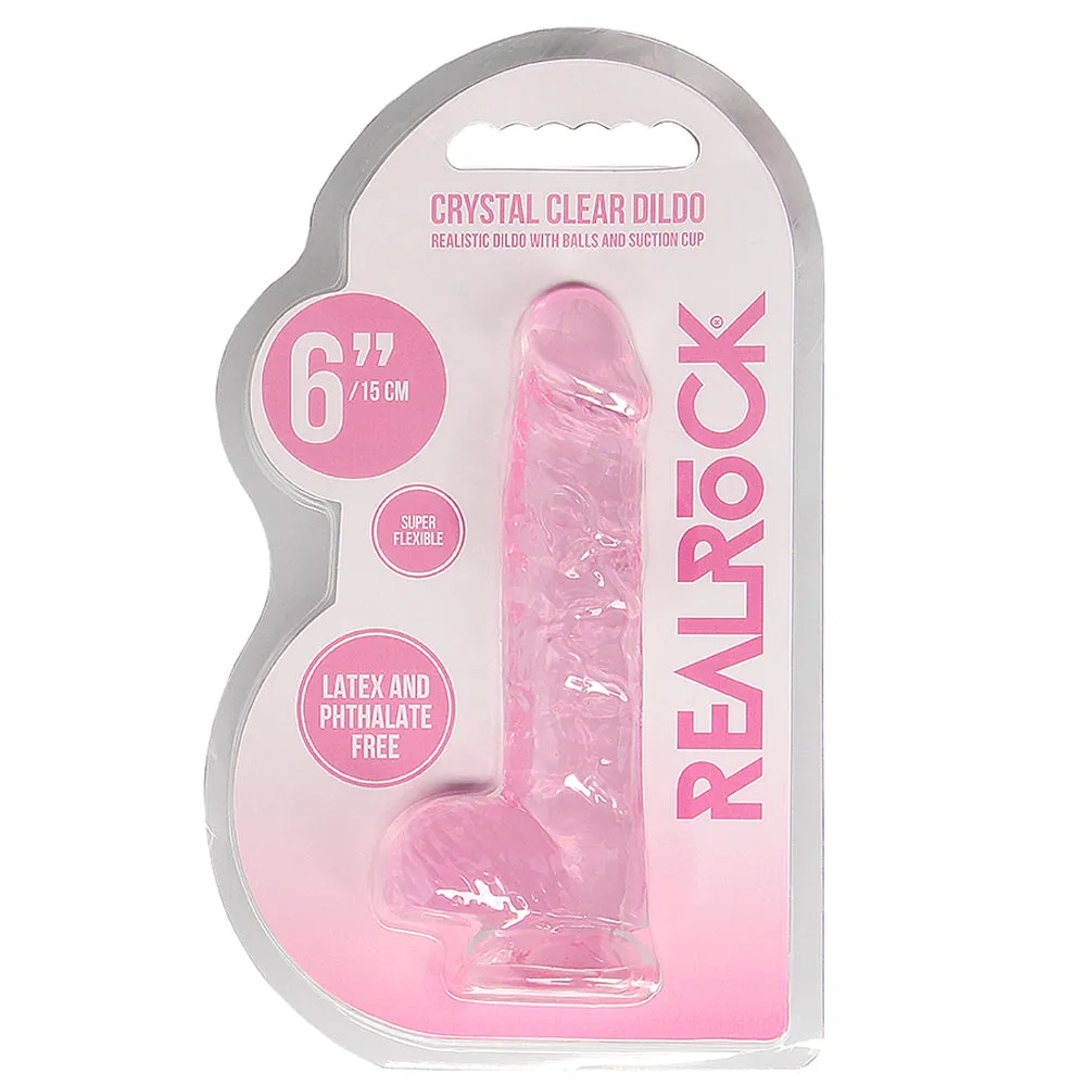RealRock 6" Crystal Clear Realistic Dildo With Balls & Suction Cup