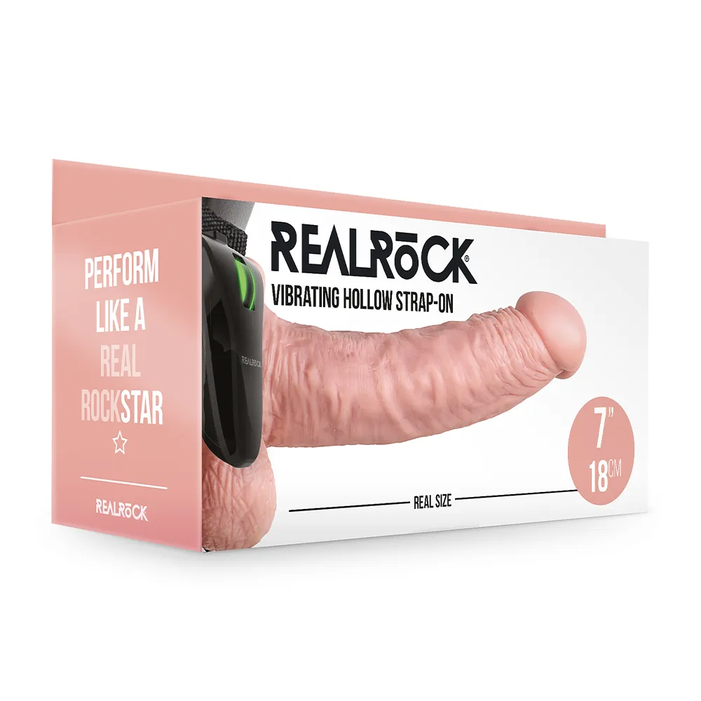 RealRock Realistic 7" Vibrating Hollow Strap-On Dildo & Harness