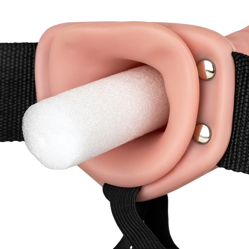 RealRock Realistic 8" Vibrating Hollow Strap-On Dildo & Harness