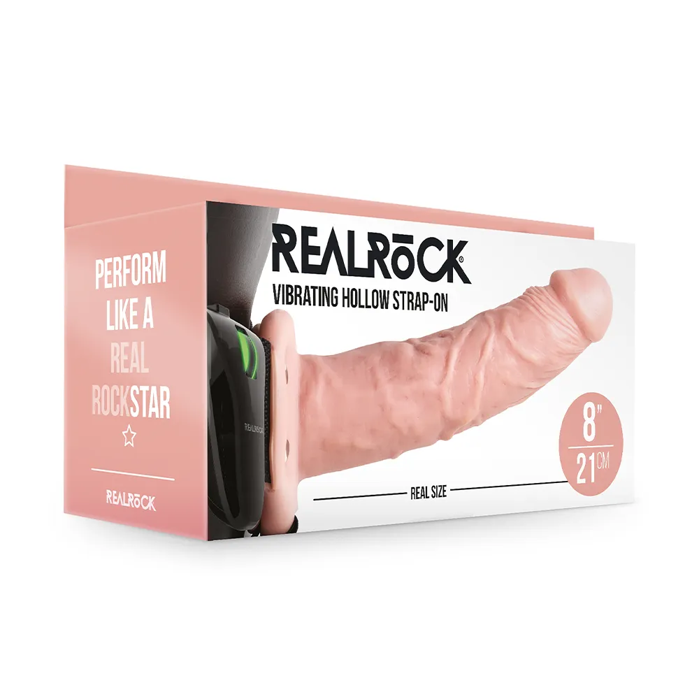 RealRock Realistic 8" Vibrating Hollow Strap-On Dildo & Harness