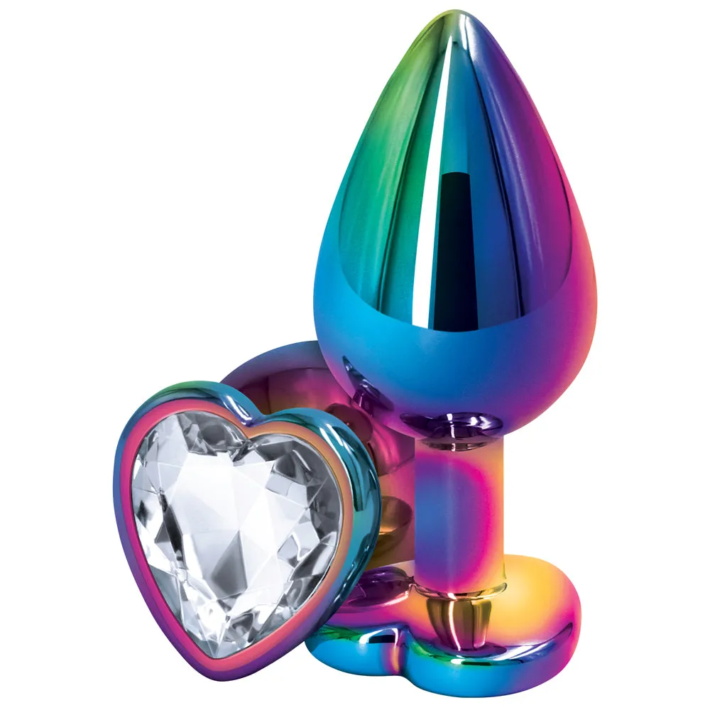 Rear Assets Multicolour Heart Gem Metal Butt Plug - Medium