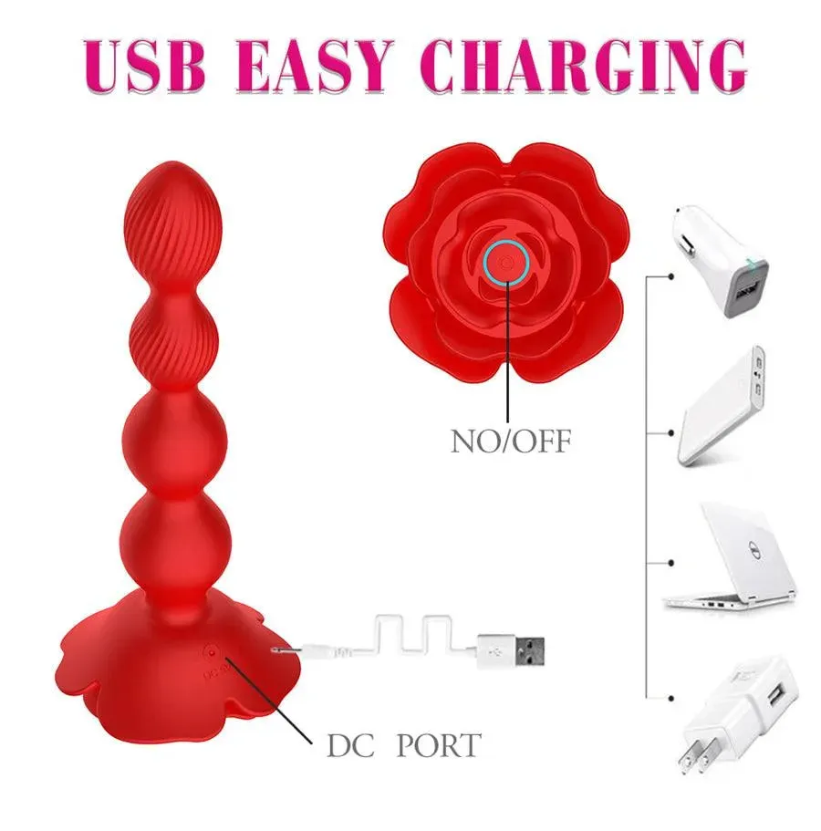 Remote Control Rose Flower Anal Beads Vibrator