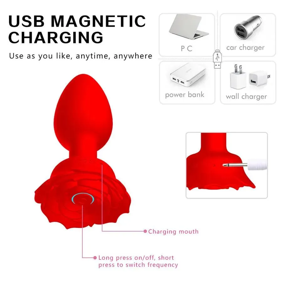 Remote Rose Blossom Vibrating Butt Plug