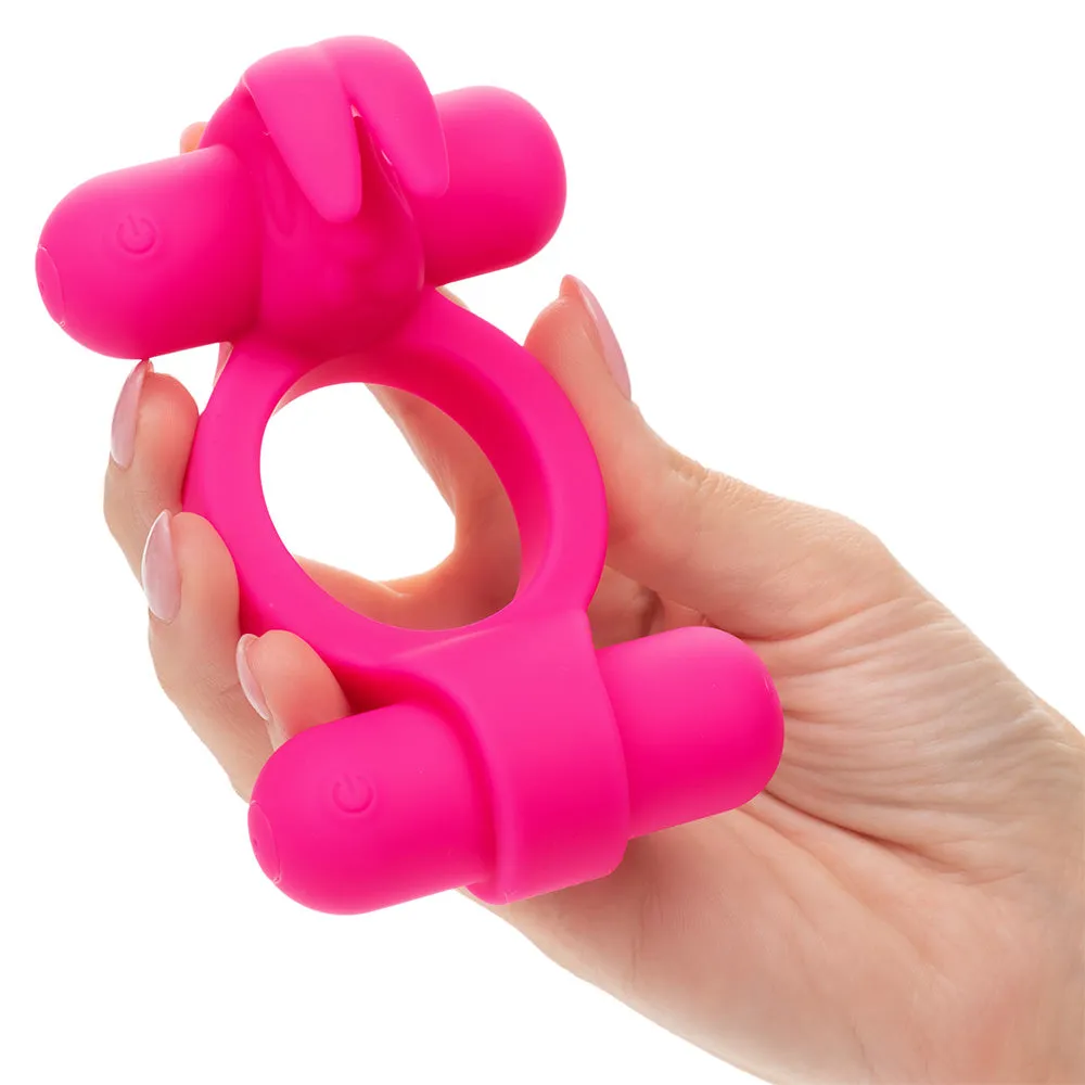 Rockin' Rabbit Rechargeable Vibrating Double-Ended Silicone Cock Ring