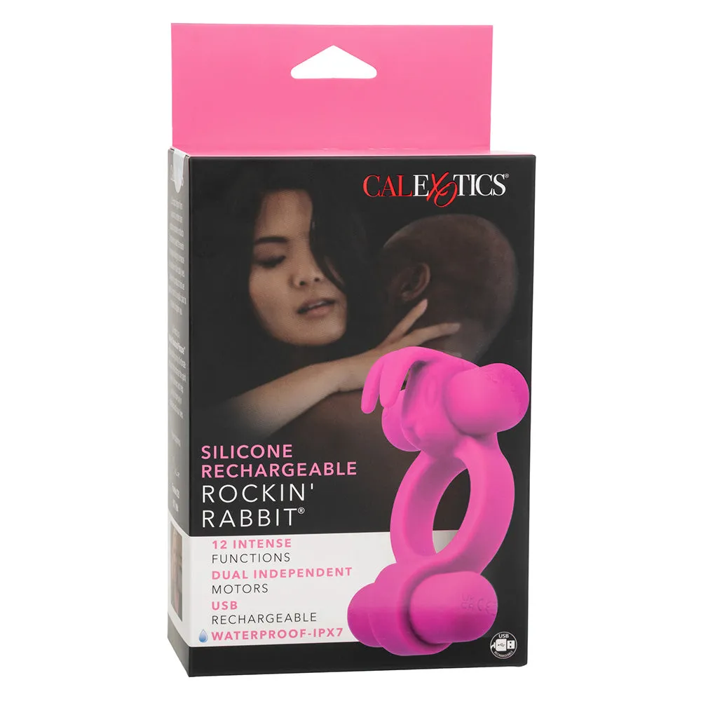 Rockin' Rabbit Rechargeable Vibrating Double-Ended Silicone Cock Ring